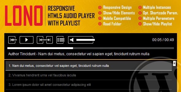 Lono v1.0 – Responsive HTML5 Audio Player Plugin