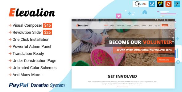 ELEVATION v2.2.5 – Charity/Nonprofit/Fundraising WP Theme