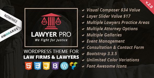 Lawyer Pro v2.0 – Responsive WordPress Theme for Lawyers