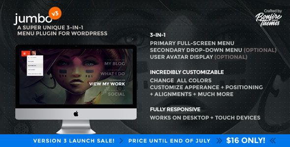 Jumbo v3.1 – A 3-in-1 full-screen menu for WordPress